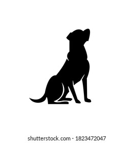 Vector black silhouette of a dog isolated on a white background.