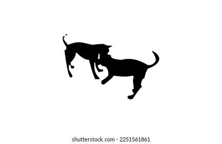 Vector black silhouette of a dog isolated on a white background.