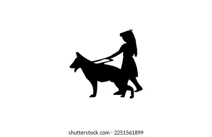 Vector black silhouette of a dog isolated on a white background.