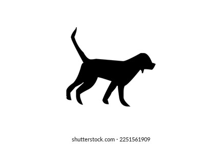 Vektorschwarze Silhouette eines Hundes einzeln auf weißem Hintergrund.
