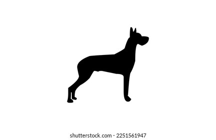 Vektorschwarze Silhouette eines Hundes einzeln auf weißem Hintergrund.