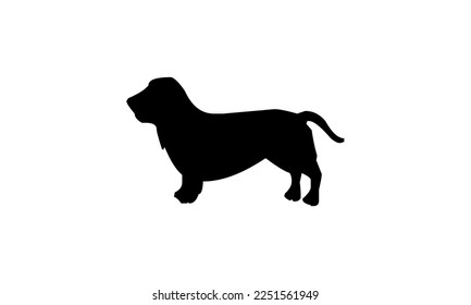Vector black silhouette of a dog isolated on a white background.