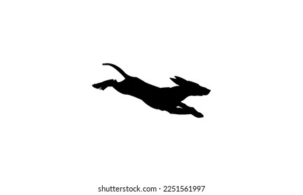 Vektorschwarze Silhouette eines Hundes einzeln auf weißem Hintergrund.