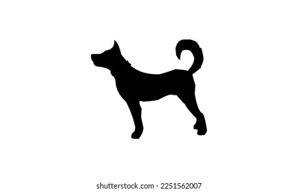 Vektorschwarze Silhouette eines Hundes einzeln auf weißem Hintergrund.