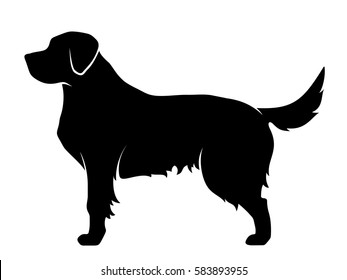 Vector black silhouette dog isolated white background 