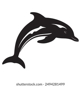 Vector black silhouette of a dolphin isolated on a white background.
