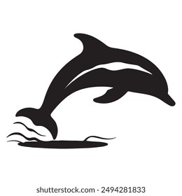 Vector black silhouette of a dolphin isolated on a white background.