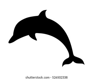 Vector black silhouette of a dolphin isolated on a white background.
