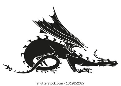 vector black silhouette of dragon isolated on transparent