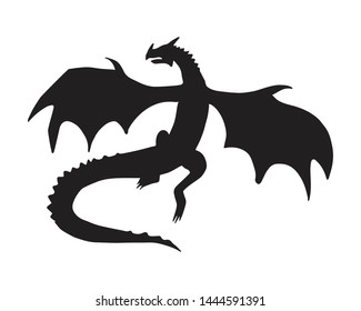 Vector black silhouette of dragon isolated on white background 