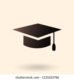 Vector Black Silhouette Education Icon - Graduation Cap. Academic Hat.