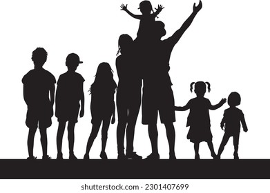 Vector black  silhouette of family.