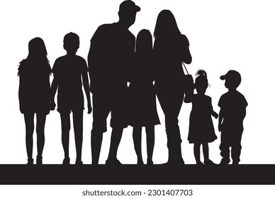 Vector black  silhouette of family.