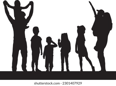 Vector black  silhouette of family.	