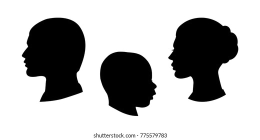 Vector black silhouette of family, icons isolated on white