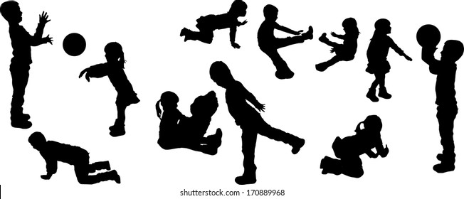 Vector black silhouette of family on white background