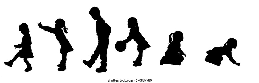 Vector black silhouette of family on white background
