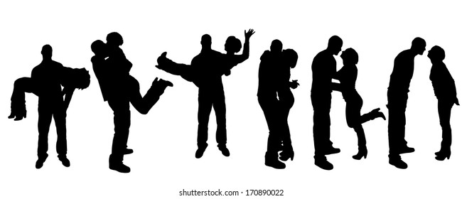 Vector black silhouette of family on white background