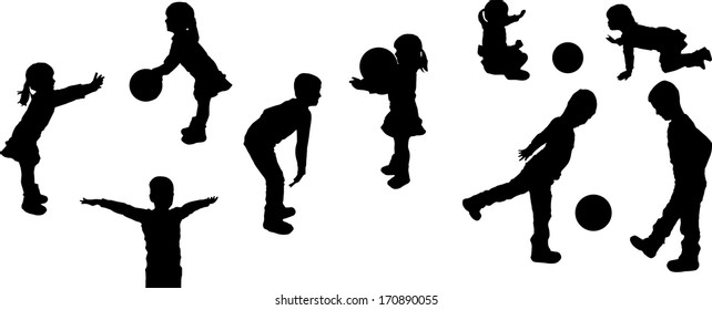 Vector black silhouette of family on white background