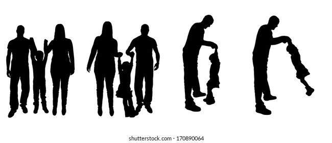 Vector black silhouette of family on white background