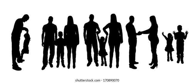 Vector black silhouette of family on white background