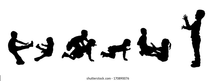 Vector black silhouette of family on white background