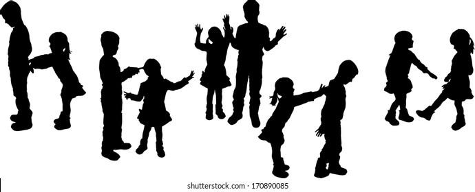 Vector black silhouette of family on white background