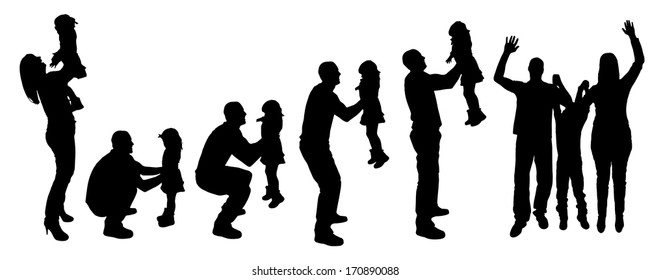 Vector black silhouette of family on white background