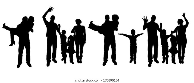 Vector black silhouette of family on white background