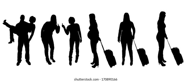 Vector black silhouette of family on white background