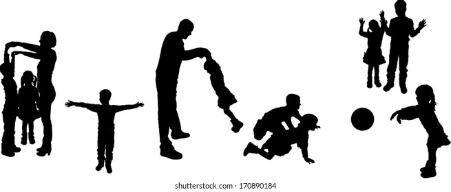 Vector black silhouette of family on white background