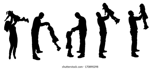 Vector black silhouette of family on white background