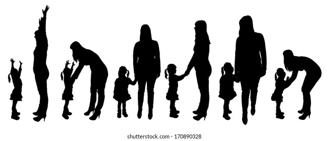 Vector black silhouette of family on white background