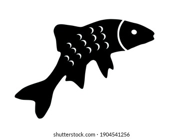 Vector black silhouette of fish on white background
