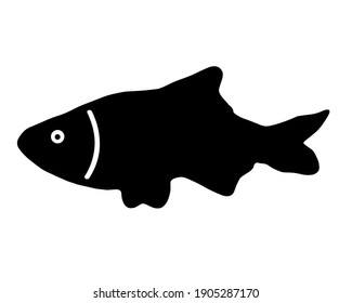 Silueta negra vectorial de los peces sobre fondo blanco