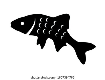 Vector black silhouette of fish on white background