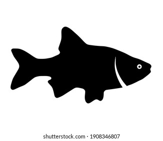 Vector Black Silhouette Of Fish On White Background