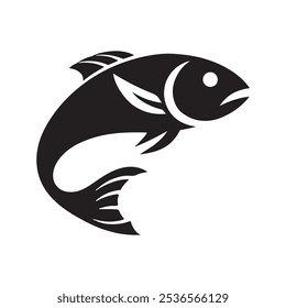 Vector black silhouette of fish on white background