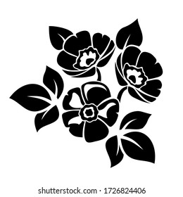 Vector black silhouette of flowers isolated on a white background.