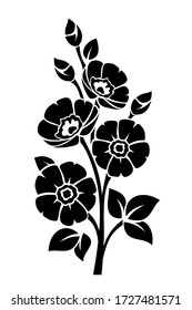 Silueta vectorial negra de flores aislada en un fondo blanco.