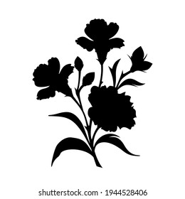 Vector black silhouette of flowers isolated on a white background.