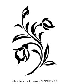 Vector black silhouette of flowers ornament isolated on a white background.