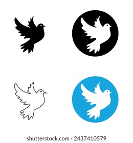 Vector black silhouette of a flying dove. A free flying vector dove symbol. Dove of Peace Vector. Peace concept. Pacifism concept. Pigeon