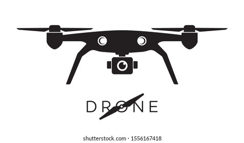 vector black silhouette of flying drone. Isolated on white background.