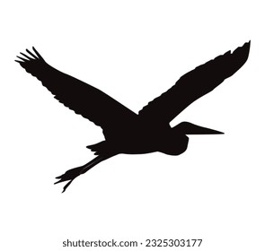 Vector black silhouette of a flying Heron