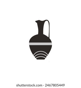 Vector Black silhouette in the form of an ancient Greek jug with a pattern in the form of lines. Decorative amphora, ideal for historical decoration.