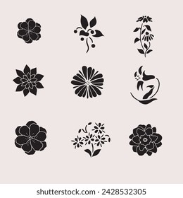vector black silhouette frames flowers decoration.