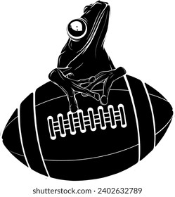 vector black silhouette of frog sitting on Rugby ball line icon isolated on a white isolated on white