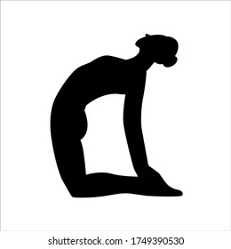 Image vectorielle silhouette noire d'une fille faisant un exercice de yoga sur fond blanc isolé. Icône femme flexible pour la conception d'applications, de sites et de logotypes pour l'entreprise. Élément d'unité d'illustration