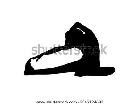 Vector black silhouette of a girl doing stretching isolated on white background